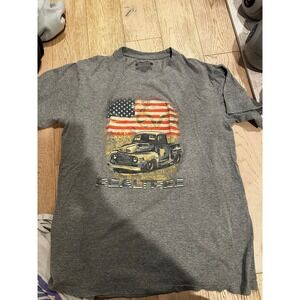Realtree Mens Graphic T-Shirt Gray American Flag Vintage Truck Large L Short Slv